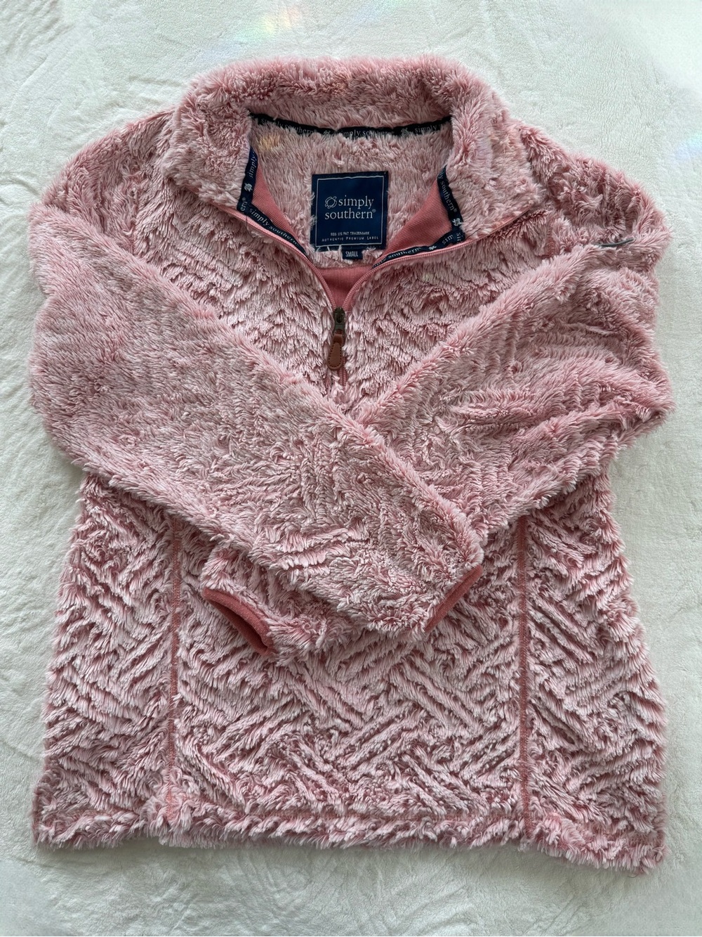 Simply Southern Pink Fuzzy Quarter-Zip Pullover